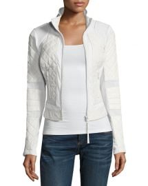 Blanc Noir Quilted Leather  amp  Mesh Moto Jacket at Neiman Marcus